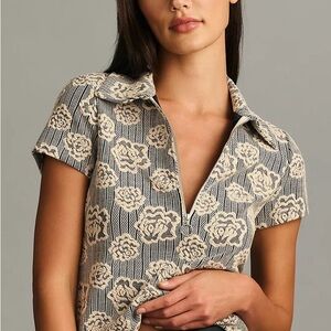 Maeve Floral Jacquard zip up polo